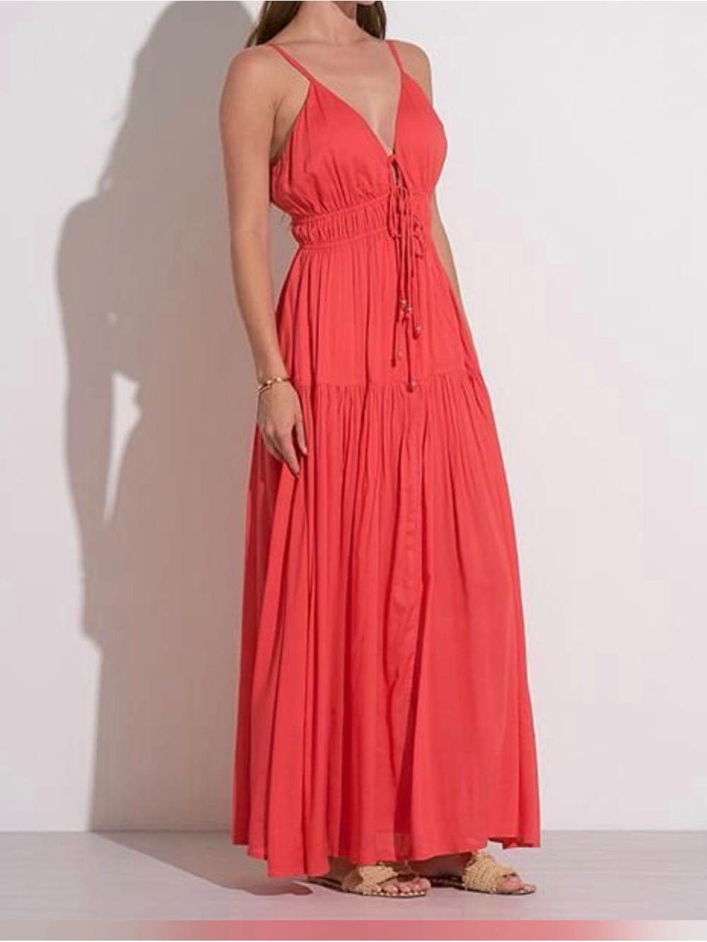 Elan Coral Tie-Front Maxi Dress